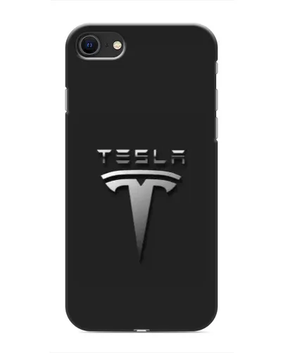 Чехол для iPhone SE (2020) с картинкой «Стальной логотип Tesla»