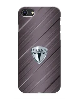 Чехол для iPhone SE (2020) с картинкой «Металлическая текстура Tesla»