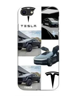 Чехол для iPhone SE (2020) с картинкой «Коллаж Cybertruck Tesla»