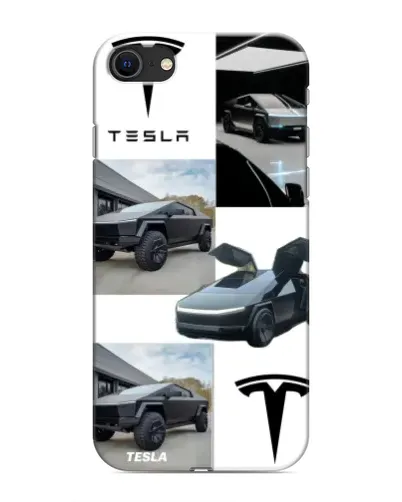 Чехол для iPhone SE (2020) с картинкой «Коллаж Cybertruck Tesla»