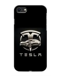 Чехол для iPhone SE (2020) с картинкой «Tesla — серебристое авто»