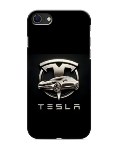 Чехол для iPhone SE (2020) с картинкой «Tesla — серебристое авто»