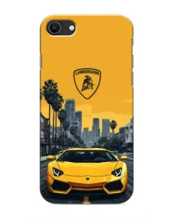 Чехол для iPhone SE (2020) с картинкой «Желтый Lamborghini город»