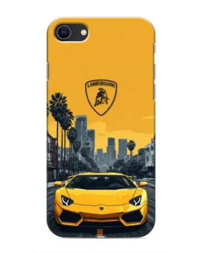 Чехол для iPhone SE (2020) с картинкой «Желтый Lamborghini город»
