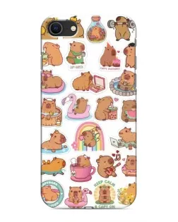 Чехол для iPhone SE (2020) с картинкой «Капибары набор»