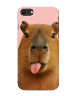 Чехол для iPhone SE (2020) с картинкой «Капибара с языком»