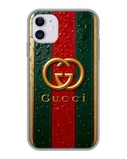Чехол для iPhone 11 с картинкой «Gucci — фирменная полоса и золото» Чехол для iPhone 11 с картинкой «Gucci — фирменная полоса и золото»