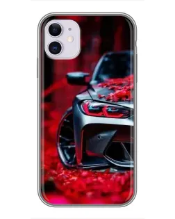 Чехол для iPhone 11 с картинкой «Спортивная BMW и цветы»
