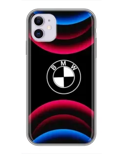 Чехол для iPhone 11 с картинкой «Логотип BMW и неоновые дуги»