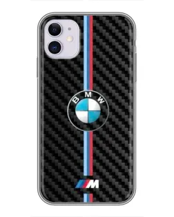 Чехол для iPhone 11 с картинкой «Эмблема BMW и карбон»