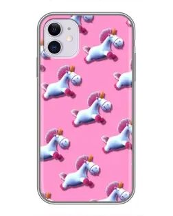Чехол для iPhone 11 с картинкой «Единороги на розовом»