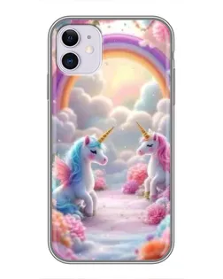 Чехол для iPhone 11 с картинкой «Радуга и единороги»