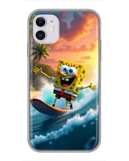 Чехол для iPhone 11 с картинкой «Губка Боб серфингист»