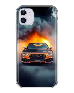 Чехол для iPhone 11 с картинкой «Audi в огненном дыму»