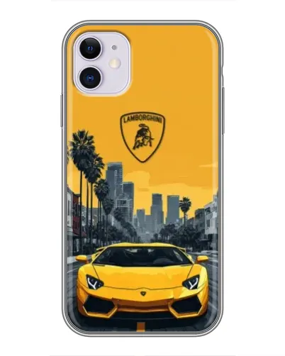 Чехол для iPhone 11 с картинкой «Желтый Lamborghini город»