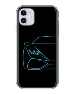 Чехол для iPhone 11 с картинкой «Голубой силуэт Lamborghini»