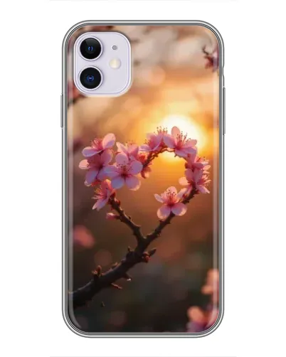 Чехол для iPhone 11 с картинкой «Розовый цвет сердце на фоне заката» Чехол для iPhone 11 с картинкой «Розовый цвет сердце на фоне заката»