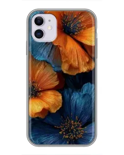 Чехол для iPhone 11 с картинкой «Яркая сине-оранжевая флора»