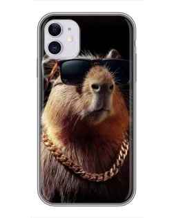 Чехол для iPhone 11 с картинкой «Капибара золотая цепь»