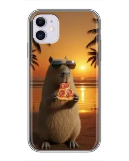 Чехол для iPhone 11 с картинкой «Капибара с пиццей»