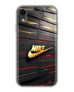 Чехол для iPhone Xr с картинкой «Золотой Nike на металле»