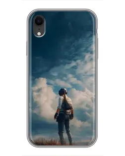 Чехол для iPhone Xr с картинкой «Герой PUBG на скале»