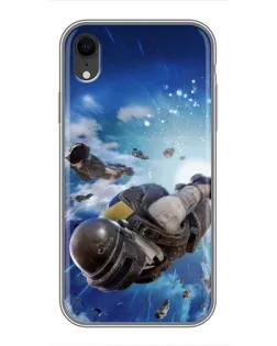 Чехол для iPhone Xr с картинкой «Десант PUBG — прыжок»
