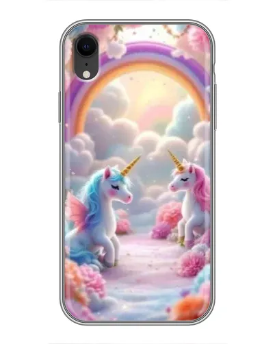 Чехол для iPhone Xr с картинкой «Радуга и единороги»