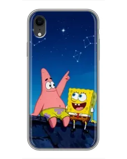 Чехол для iPhone Xr с картинкой «Губка Боб и Патрик ночью»