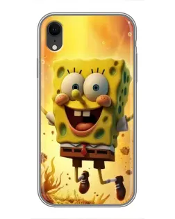 Чехол для iPhone Xr с картинкой «Губка Боб прыгает»