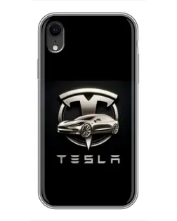 Чехол для iPhone Xr с картинкой «Tesla — серебристое авто»