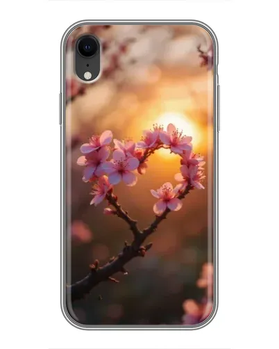 Чохол для iPhone Xr з картинкою «Рожевий цвіт  сердечко на тлі заходу»