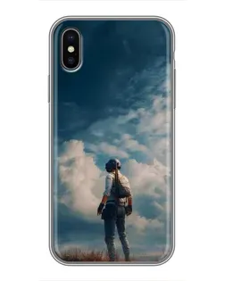 Чохол для iPhone Xs Max з картинкою «Герой PUBG на скелі»