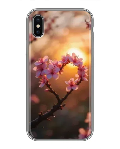 Чохол для iPhone Xs Max з картинкою «Рожевий цвіт  сердечко на тлі заходу»