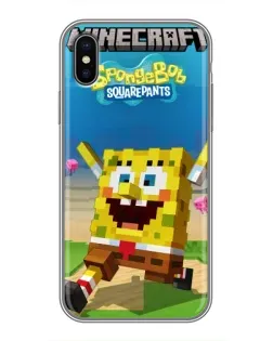 Чехол для iPhone Xs с картинкой «Губка Боб Minecraft»