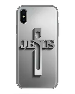 Чехол для iPhone Xs с картинкой «Металлический крест Jesus»
