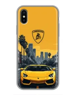 Чохол для iPhone Xs з картинкою «Жовтий Lamborghini місто»
