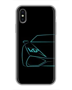 Чохол для iPhone Xs з картинкою «Блакитний силует Lamborghini»
