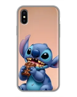 Чехол для iPhone Xs с картинкой «Стич ест шоколад»