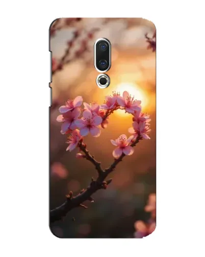 Чохол для Meizu 15 Plus з картинкою «Рожевий цвіт  сердечко на тлі заходу»
