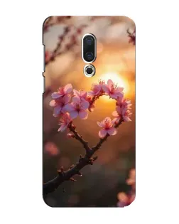 Чохол для Meizu 16 Plus з картинкою «Рожевий цвіт  сердечко на тлі заходу»