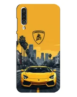 Чохол для Meizu 16xs з картинкою «Жовтий Lamborghini місто»