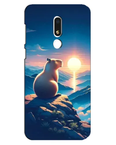 Чехол для Meizu M8 Lite с картинкой «Закат солнца с капибарой»