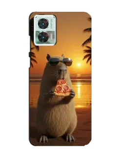 Чехол для Motorola Edge 30 Neo с картинкой «Капибара с пиццей»
