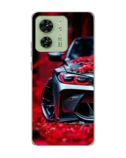 Чехол для Motorola Edge 40 с картинкой «Спортивная BMW и цветы»