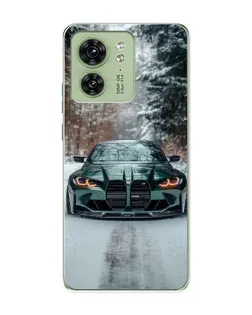 Чехол для Motorola Edge 40 с картинкой «BMW в зимнем лесу»