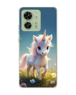 Чехол для Motorola Edge 40 с картинкой «Единорог на поляне»