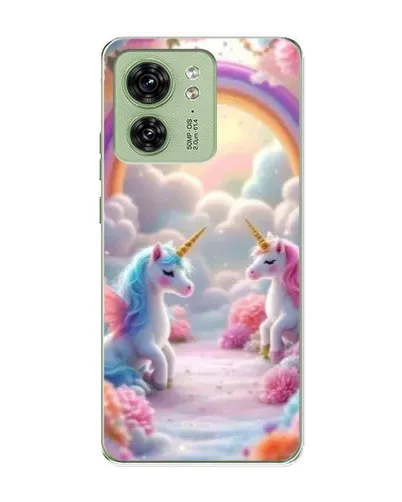 Чехол для Motorola Edge 40 с картинкой «Радуга и единороги»