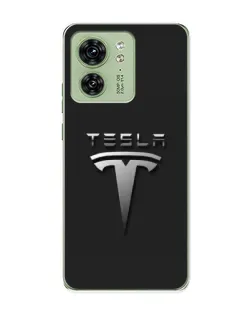 Чехол для Motorola Edge 40 с картинкой «Стальной логотип Tesla»