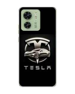 Чехол для Motorola Edge 40 с картинкой «Tesla — серебристое авто»